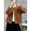 Novedades Otoño 2026: Ropa exterior de estilo coreano, corte holgado, cuello redondo, con estampado de rombos para mujer; Top de algodón liso con mangas abullonadas para madres. 621