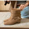 Botas de Cowboy Ocidentais Estilosas para Mulheres, Novidade Outono/Inverno 2026 Vintage Versátil Camurça Couro Macio Aumento de Altura Botas de Cano Curto