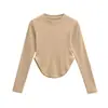 Ropa de Mujer al por Mayor Transfronteriza Estilo Europeo y Americano 2026 Nueva Camiseta de Manga Larga Color Sólido Ajuste Delgado Top Versátil Camiseta Básica de Punto