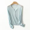 Cárdigan Fino Estilo Francés Nuevo Pequeño Cuello Redondo Delgado Tejido de Punto Ajustado para Mujer Primavera y Verano Manga Larga Top Camisa para Aire Acondicionado