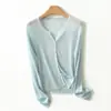 Novo cardigã delicado estilo francês, fino, gola redonda, tricô canelado, suéter justo para mulheres, blusa de manga comprida para primavera/verão, adequado para usar em ambientes com ar condicionado