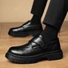 Comercio Exterior Dropshipping Zapatos Casuales Nuevos de Cuero para Hombre, Transpirables Estilo Británico de Negocios con Suela Gruesa Slip-On, Zapatos de Moda para Hombre