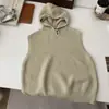 Chaleco Casual de Color Puro a la Moda con Capucha Tejido de Punto para Mujer 2025 Otoño e Invierno Nuevo Suéter Suave Ceroso Tejido de Punto en Capas Transfronterizo