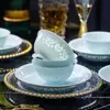 Juego Pequeño de Vajilla de Seis Tazones y Seis Platos, Tazones y Platos de Arroz de Porcelana de Alta Temperatura para el Hogar Jingdezhen, Juego en Caja de Regalo, Regalo para el Festival de Medio Otoño