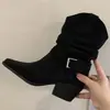 Botines Melard de Mujer para Aumentar la Altura Modelo Nuevo 2026 Hebilla de Cinturón con Corte en V Tacón Grueso Botas Martin, Botas Apiladas, Botas Vaqueras Occidentales