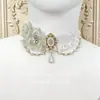 Colar Lolita Original, Corrente de Pérolas com Pedra Flor de Rosa, Lindo Acessório de Pescoço Corrente Clavicular, Acessório de Noiva Lolita