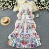 Vestido Feminino Estampado Floral Suave Decote V Estilo Francês, Vestido Longo de Manga Longa com Ajuste na Cintura Linha A para Primavera, Vestido Longo Elegante para o Trabalho