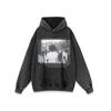 Suéter con capucha de algodón pesado con polvo estilo callejero americano estampado para hombres y mujeres, jersey de hombro caído holgado, sudadera con capucha de manga larga de marca de moda