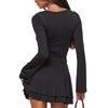 Vestido corto de manga larga con escote en V profundo, elegante y sexy, estilo europeo y americano, ideal para chicas con cintura alta y mangas largas, gran oferta SU3761