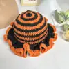 Sombrero de Ganchillo para Mujer con Ala Plisada y Volantes Bloques de Color, Adecuado para Primavera, Otoño e Invierno, Caliente y Transpirable Sombrero de Lana Tejido