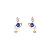 Pendientes de cadena larga con elemento de zafiro, cielo estrellado, oreja de luna y estrella de estilo europeo y americano, elegantes pendientes personalizados, venta al por mayor para mujer