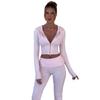 Otoño 2023 Nuevo Europeo y Americano Transfronterizo Amazon Transfronterizo Color Sólido Ajustado Corto Top con Capucha Traje de Pantalón Casual