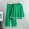 Conjunto Tejido Popular Transfronterizo Europeo y Americano para Mujer en Otoño e Invierno, Conjunto de Dos Piezas con Suéter y Pantalones de Pierna Ancha con Abertura y Manga Larga