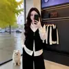 Camisa con Chaleco de Dos Piezas Falsas de Cuello en V con Botones para Mujer 2026 Primavera Tallas Grandes MM Gorditas Holgado Adelgazante Elegante Top con Bloques de Color