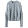 Cardigan de Tricô Solto com Padrão Torcido Elegante e Botão de Pérola 100% Caxemira para Mulheres, Suéter Casaco Suave Estilo Francês