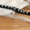 Colar de Renda com Malha Cruzada e Pérolas, Estilo Doce e Cool, Corrente de Clavícula Moderna e Versátil, Corrente de Pescoço de Nicho de Luxo Leve para Mulheres