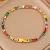 Pulseira de Corrente com Garra de Zircônia Colorida de Aço Titânio Transfronteiriça Europeia e Americana para Mulheres, Pulseira de Vidro de Luxo Leve de Alta Qualidade para Casais, Best-Seller