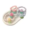 Cuerda para el pelo de flor de tulipán con corazón de niña linda, anillo para el pelo de seda helada de intestino delgado, banda elástica de alta elasticidad, cuerda para el pelo de cola de caballo, accesorios para el pelo
