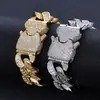Hip-Hop Europeo y Americano Transfronterizo Cadena Cubana de Zirconia de Tres Filas en T de 18 mm Accesorios de Alta Gama Pulsera para Hombre Joyería de Moda