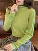 Camisa de terciopelo de cuello medio alto y doble cara para mujer, otoño e invierno, con interior cepillado, manga larga, gruesa, cálida, ajustada, combinable.