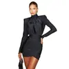 Vestido Corto Ajustado de Manga Larga de Cuello Alto Sexy Estilo Europeo y Americano Transfronterizo Otoño 2026 Nuevo Vestido Elegante de Color Sólido