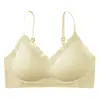 Ropa interior sin costuras para mujer, verano, fina, pequeña, transpirable, sin aros de acero, para pecho grande, realce pequeño, anti-caída, sujetador desmontable