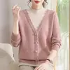 Suéter de Punto de Manga Larga con Estampado Estilo Casual Falso Dos Piezas para Mujeres de Mediana Edad y Mayores, Nuevo Estilo Otoño/Invierno, Tejido de Punto de Alta Gama para Mamá