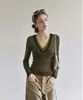 Camiseta Manga Longa Falsa Duas Peças Patchwork Colorido Contrastante Renda Francesa Forever para Mulheres, Design de Moda Outono Slim Fit