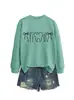 Amazon Ebay Estación Independiente Divertida Casual Versátil Sudadera de Manga Larga con Cuello Redondo y Dientes de Arco para Mujer Camiseta Base