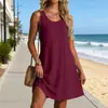 2026 Transfronterizo Amazon Independiente Nuevo Verano Playa Holgado Cuello en V Sin Mangas Algodón y Lino Vestido de Mujer Europeo y Americano