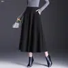 Falda Midi Personalizada de Cintura Alta Adelgazante con Estampado de Letras para Mujer Otoño 2026 Drapeada que Cubre la Cadera Casual con Bolsillo Dobladillo Ancho Falda Larga