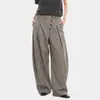 Calça de Terno de Alta Qualidade Estilo Retro Americano com Botões, Pregas, Perna Larga, Corte de Tesoura, Unissex, Solta, Perna Reta, para Ir ao Trabalho, Casual