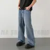 Coleção Nova Outono/Inverno 2026 Masculina, estilo americano, moderno, retrô, azul, calça jeans de perna reta, corte solto, peso pesado, lavada e com aspecto desgastado