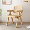 Silla de Comedor de Madera Maciza para el Hogar, Silla Chandigarh Estilo Mediados de Siglo, Silla con Reposabrazos Suaves Estilo Wabi-Sabi, Silla de Ratán para Ocio