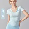 Atacado transfronteiriço de roupas de yoga: Camisetas esportivas leves, respiráveis, de manga curta, tops fitness Pilates modeladores para mulheres, disponíveis para dropshipping