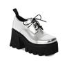 2021 Novos Sapatos de Plataforma Quadrados de Primavera e Outono Europeus e Americanos de Cor Sólida e Cano Baixo com Cadarço na Frente