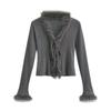 Tops Sexy de Estilo Europeo y Americano para Mujer 2022 Nuevo Cárdigan Corto de Punto con Cordones Peludos Cuello en V Slim