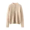 Suéter de malha escovada de cor sólida, novo modelo outono e inverno, suéter 100% cashmere puro para mulheres, gola semimang alta, quente, de manga comprida, suéter versátil
