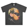 Camiseta de Manga Corta Impresa Retro Hip-Hop Chris Brown Transfronteriza Sudadera con Capucha de Cuello Redondo Pesado