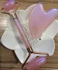 Rodillo Raspador Masajeador de Cuarzo Rosa en Forma de Corazón Doble Cabeza Oro Rosa Facial Lifting Belleza Rodillo Doble Cabeza