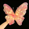 Borboleta grande de gaze artificial com luzes, decoração de borboleta brilhante para casamentos de primavera e festas de aniversário, decoração transfronteiriça