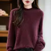 Suéter de Punto de Lana para Mujer Otoño e Invierno Capa Base Estilo Nuevo Moda Perezosa Cálido Cepillado 5% Cachemira Tejido de Punto Top Holgado
