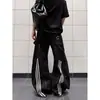Jeans retro americano con patchwork de salpicaduras de pintura y tres rayas, dobladillo curvo, pantalones anchos holgados unisex, pantalones largos nuevos y elegantes