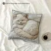 Funda de Cojín para Sofá Transfronteriza, Felpa Corta Amigable con la Piel, Linda Funda de Cojín de Animal Gato, Funda de Cojín para Sala de Estar, No Incluye Relleno