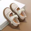 Sandalias para Niñas con Diseño de Punta Hueca, Zapatos de Princesa para Niños, Nuevo Estilo Verano 2026 Zapatos Tejidos para Niños con Moño y Parte Superior de Malla de Cuero