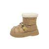 Botas de Neve Grossas com Solado Grosso para Mulheres, Outono/Inverno 2025, Transfronteiriças, Tamanho Grande, Moda de Meia-Estação, Botas Pão, Acolchoadas com Lã, Espessadas, Sapatos Grandes de Algodão para Mulheres
