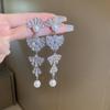 Pendientes de plata con forma de mariposa y flor de perla retro francesa, pequeños y exquisitos, de alta gama, con diseño de hada súper dulce para mujer.