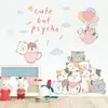 Balões de Desenho Animado Nuvens Gatinho Fofo Adesivos de Parede Autoadesivos Estilo Menina Ins Decoração de Quarto Adesivos BR1058F