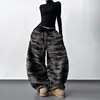Pantalones Casuales Deportivos Camuflaje Retro Americano para Mujer Invierno Calle Cintura Elástica Pierna Ancha Suelta Pantalones Largos