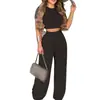 Ropa de Mujer de Comercio Exterior Europeo y Americano Más Vendida Sitio Independiente de Amazon Conjunto Elegante Casual de Top de Manga Corta y Pantalones Estampados
